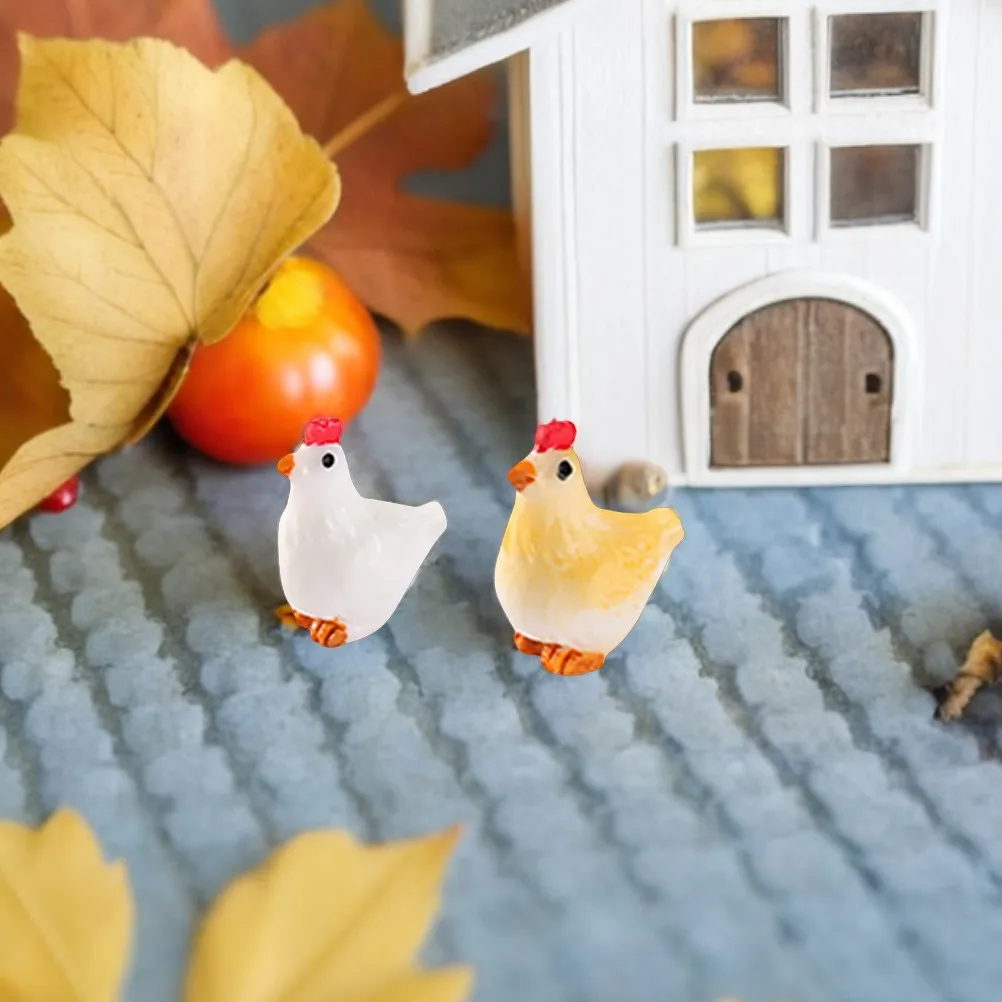 40Pcs Mini Resin Hen Rooster Figurines Charming Cartoon Farm Animal Decor for Micro Landscape Desktop Shelf Garden