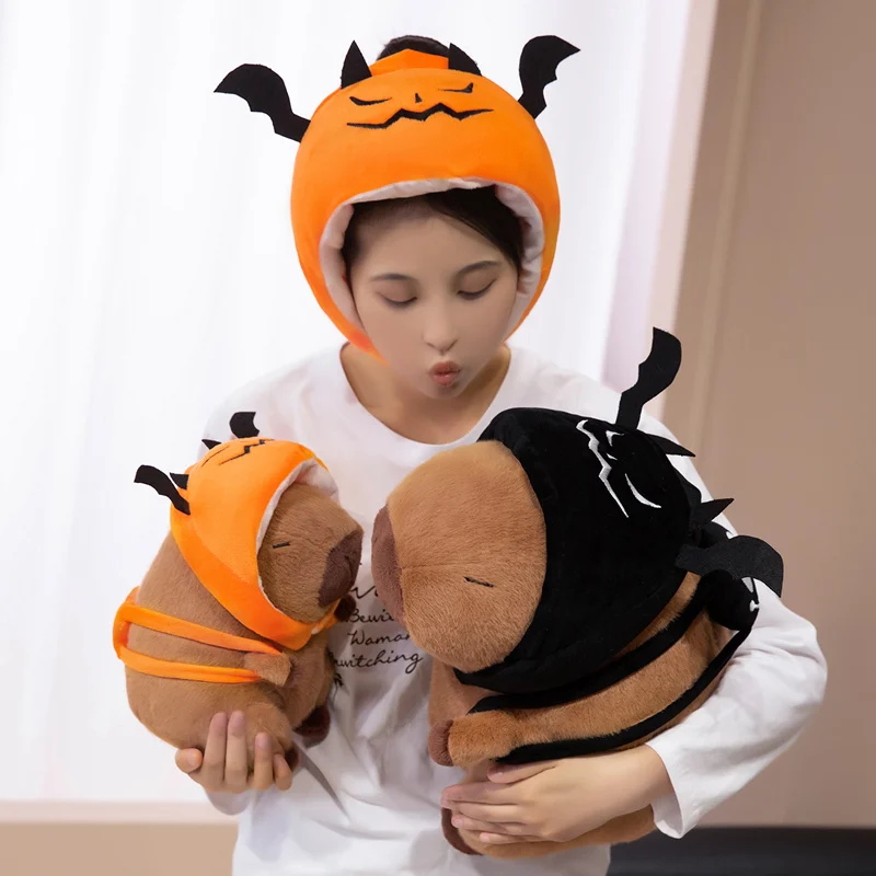 22/28/38cm criativo halloween cos capivara boneca de pelúcia abóbora diabo chapéu mochila capivara animal de pelúcia decoração de casa presente para criança