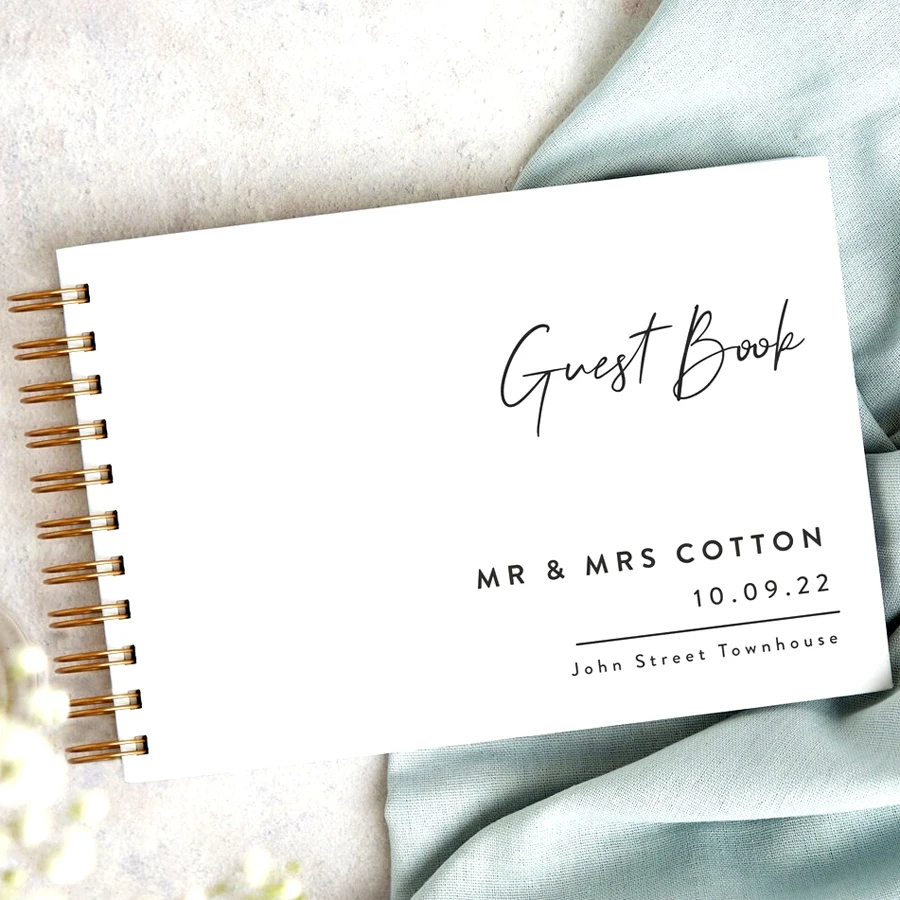 

Personalized Guest Book A5 Wire Spiral Bound Landscape Wedding Book Custom Wedding Guestbook Simple Script Wedding Guest Book