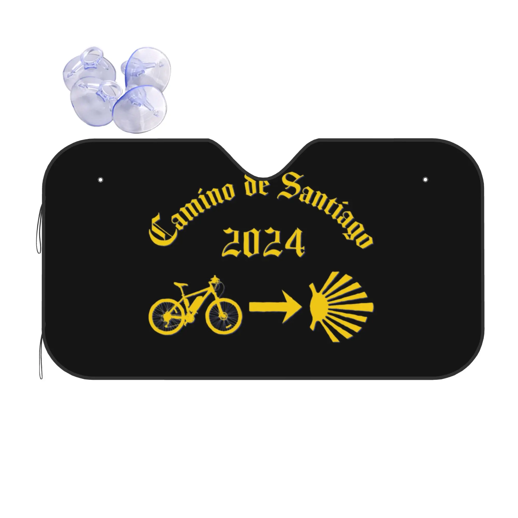Camino De Santiago Car Front Windshield Sun Visor Bicycle Yellow Arrow Scallop Shell UV Protection Aluminum Foil Auto Visor