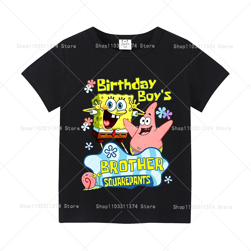 SpongeBobs Family T-shirt Anime Printed Short Sleeve Tops Clothes Summer Parent Kids Cotton Tshirt Birthday Boy Matching Outfits