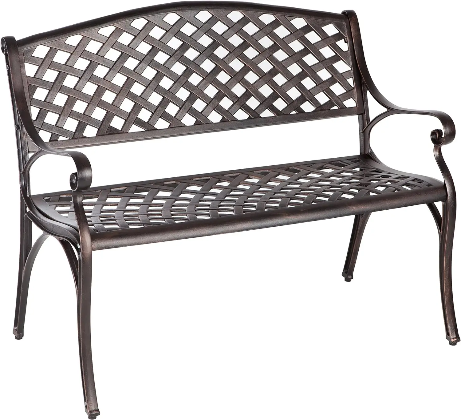 Patio Sense 61491 Patio Bench Cast Aluminum Lightweight Sturdy Bench Perfect for Relaxing Pause in Garden, Backyard Patio Basket