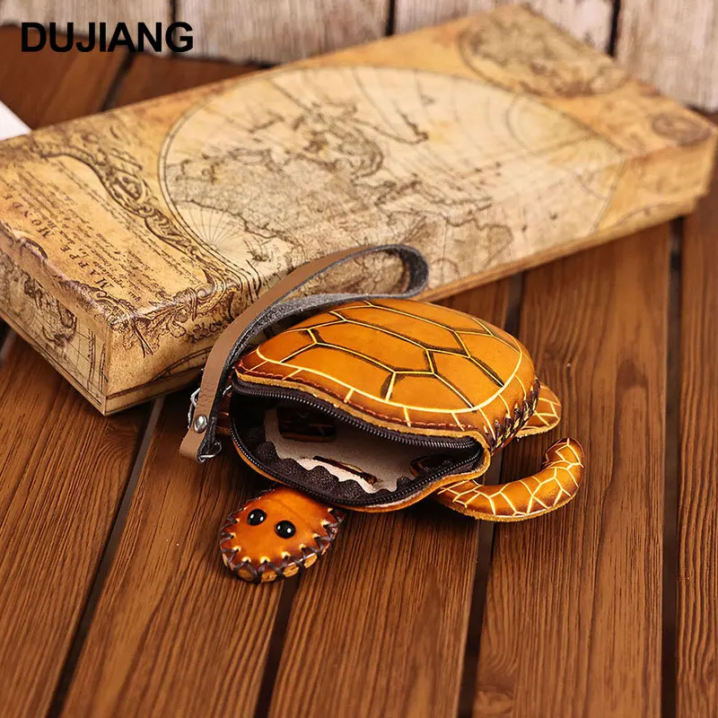 DUJIAN  New Creative Personality Leather Coin Purse Pendant Handmade Storage Bag Large Sea Turtle Animal Fun Coin Purse