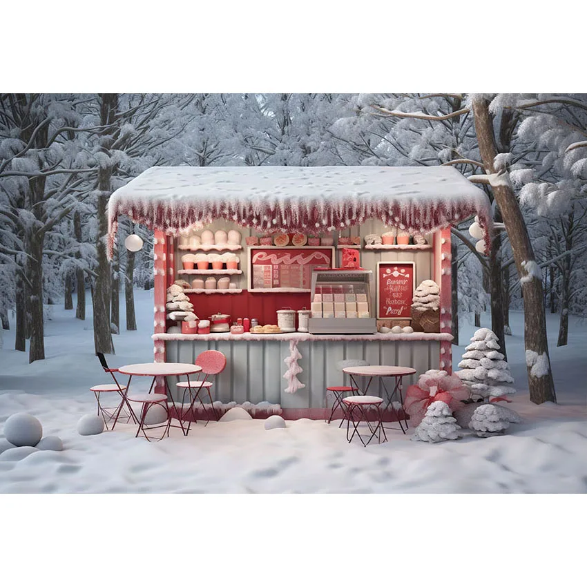 Mehofond зимний Снежный фон Рождественский магазин конфет сосновая елка семейный портрет фотография Фон Фотостудия фотосессия