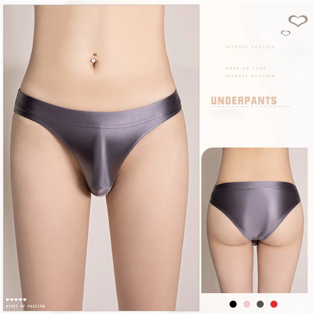 Sexy Shiny Thong Briefs Unisex Low Waisted Breathable Panties Allure Lingerie Exotic Underwear Elastic Ladies Underpants