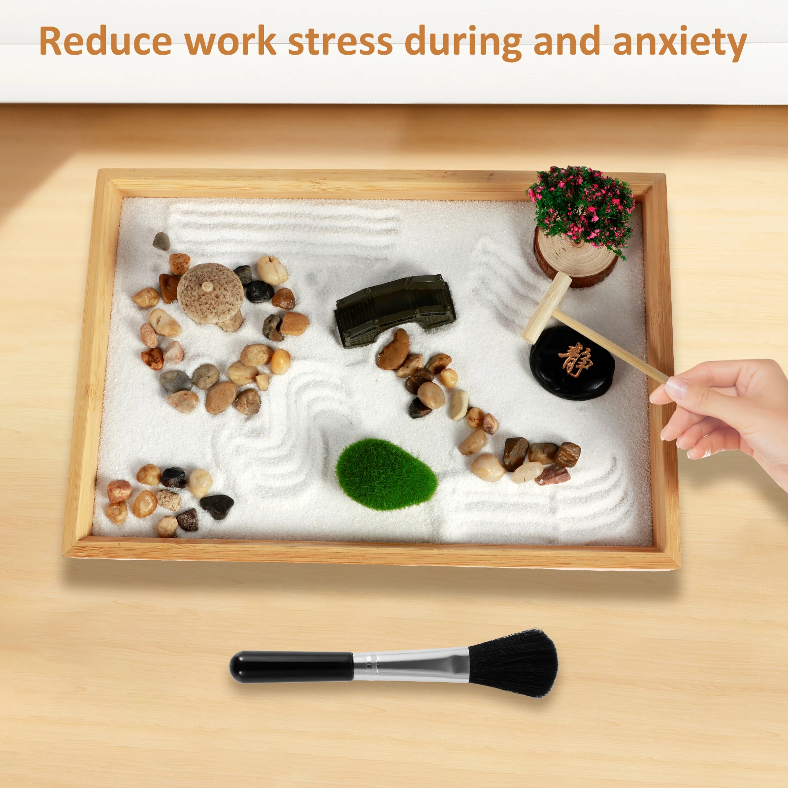 Mini Zen Garden Kit Desktop Sand Table Crafts Zen Decor Miniature Landscape Ornament for Home Office Desktop Meditation Decor