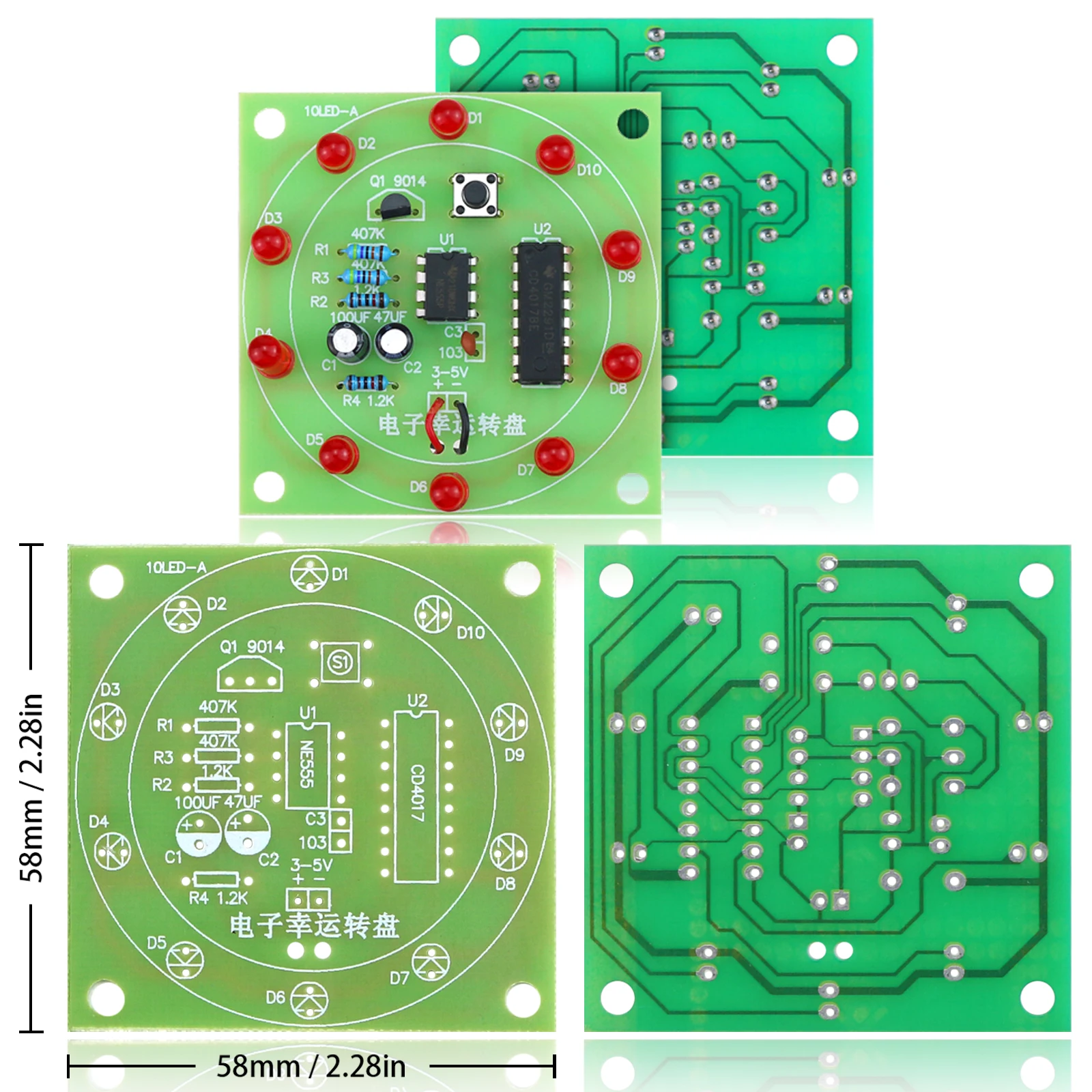 Elektronische ne555 cd4017 Glücksrad DIY Kit Glück Plattenspieler Schweißen Training führte Blinklicht Rotary Suite Spaß Geschenk Spiel