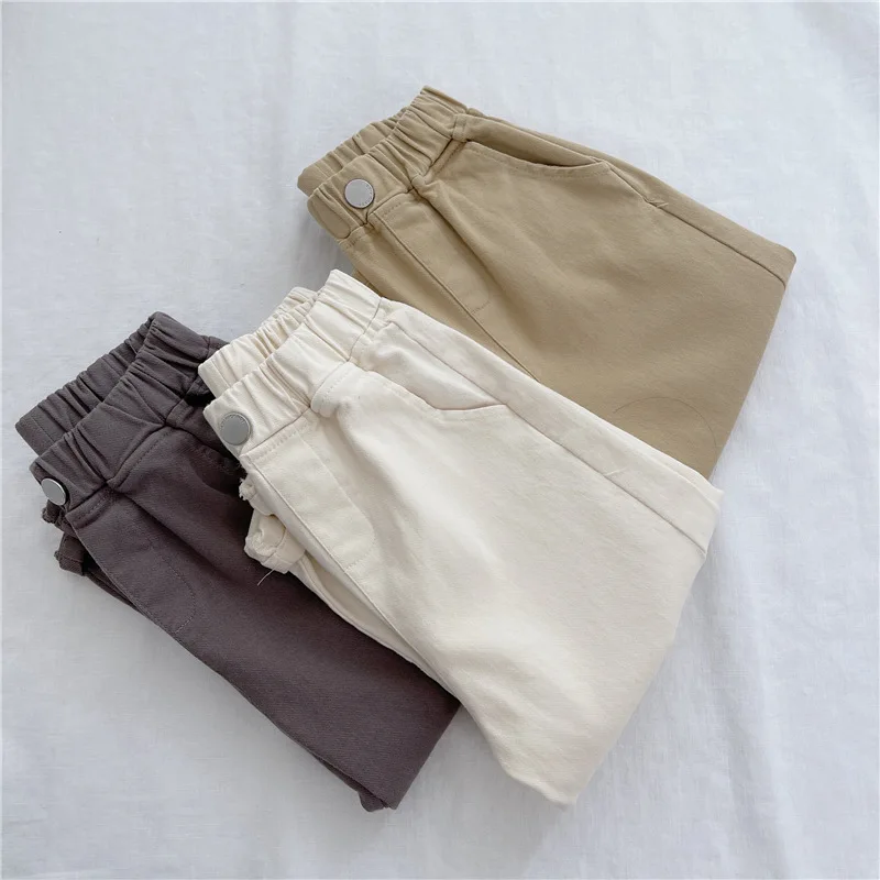 2-7Y New Autumn Casual Pants Solid Color Elastic Waist Pants with Side Pockets for Boys Girls Cotton Trousers Daily image 3