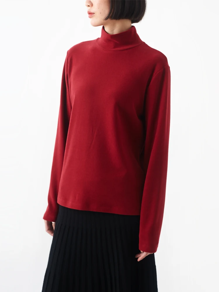 

Soft Knitted Tri-Color Versatile f High Collar Long Sve Women's Elastic T-irt Base Layer irt for Autumn Winter