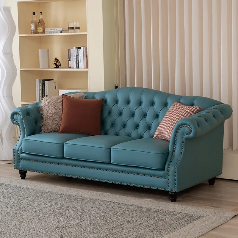 American light luxury simulated leather sofa technology cloth small apartment living room modern simple buckle sofa
