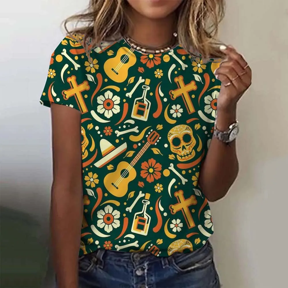 Halloween Funny Sugar Skull Mexican T-shirt Anime Cartoon Anime Mexico Summer Day of the Dead T-shirt For Men Women\'s Tops tees