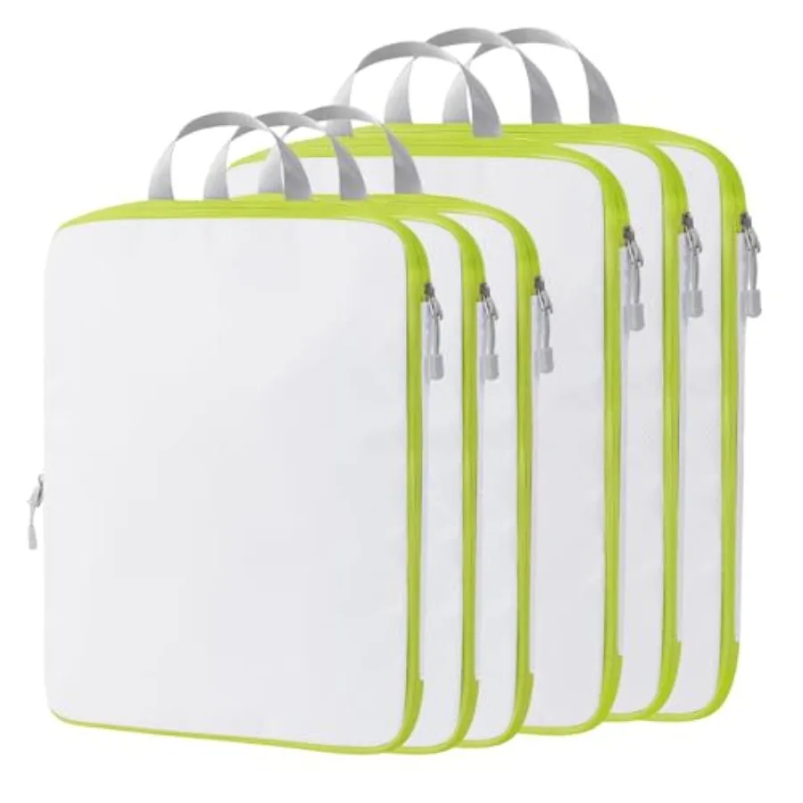 Compression Packing Cubes 6 Set for Travel Lightweight Compressible Organizer for Carry On and Suitcases White and Green