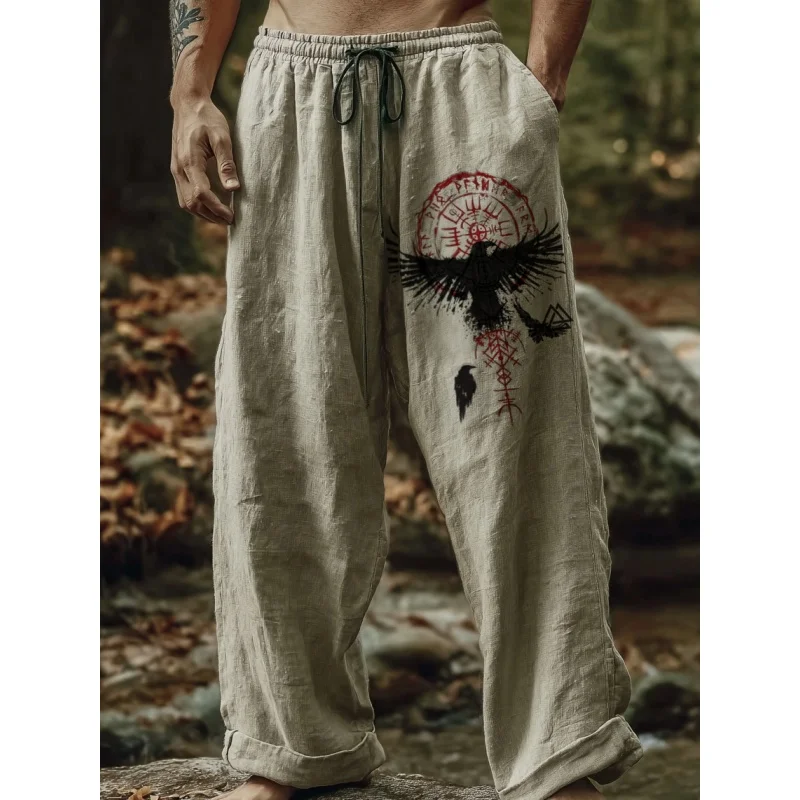 NEW Men's Viking Retro Nordic Totem Two tone 3D Printed Casual Pants Drawstring Straight Leg Pants Summer Beach Pants - Image 4