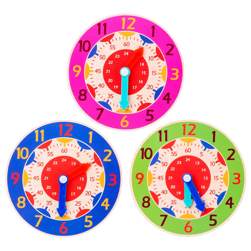 3 Pcs Clock Toy Wooden Educational Kids Sports Toys Early Clocks Learning for Child Puzzles