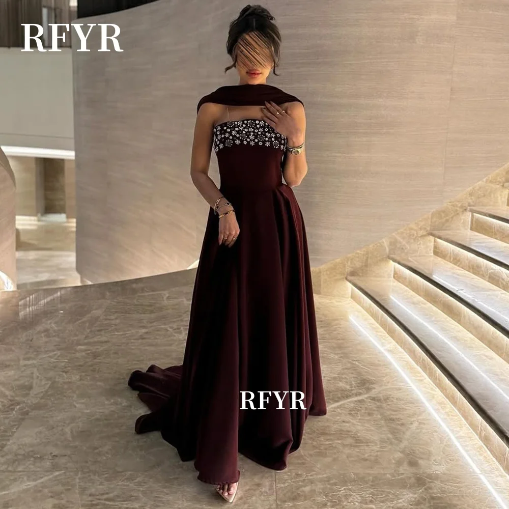 

RFYR A Line Prom Dress Beaded Evening Dress Crystal Stones Party Dress for Arabic Women Gala Dress vestidos de fiesta Customized