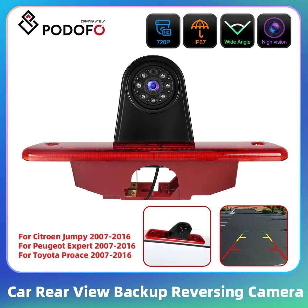 Podofo Hochmontierte Bremsleuchte Rückfahrkamera für Citroen Jumpy 2007-2016/Peugeot Expert 2007-2016/Toyota Proace 2007-2016 IP67