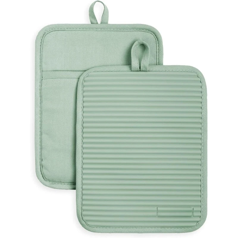 Ribbed Soft Silicone Pot Holder Set, Pistachio 7