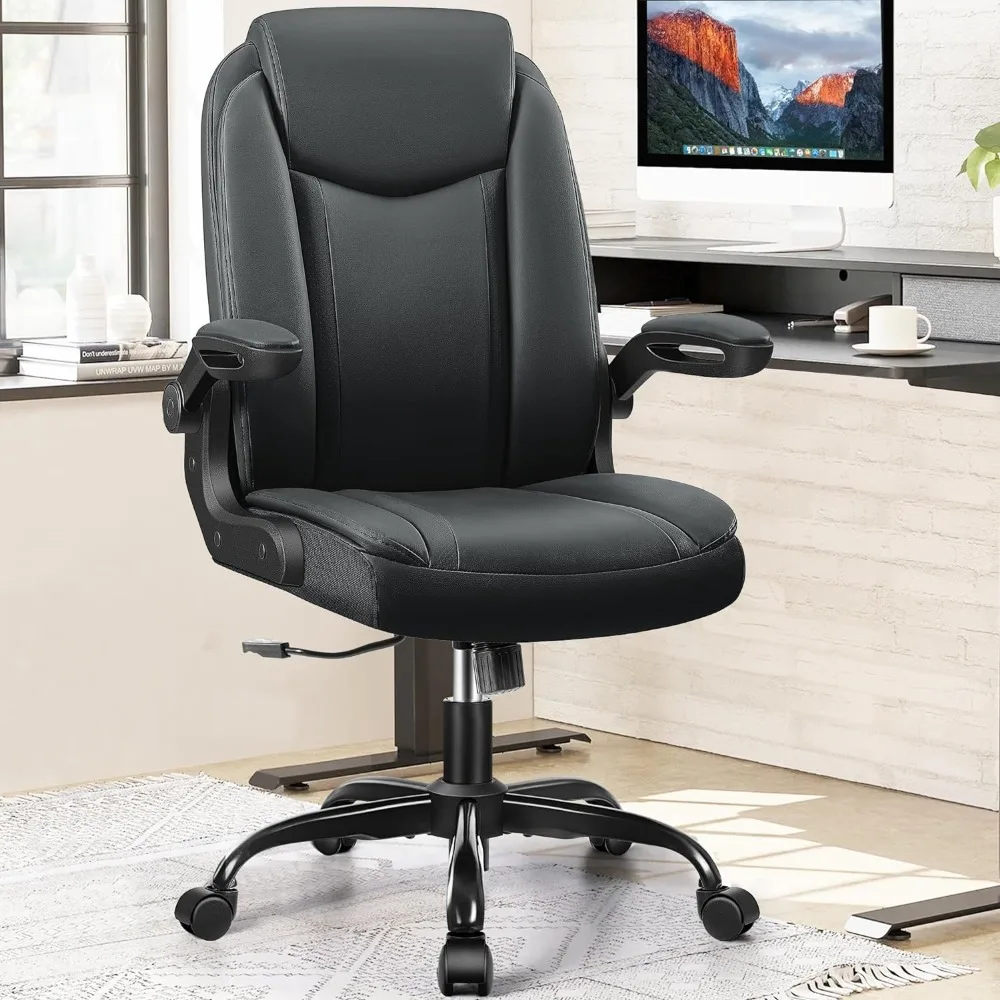 Office Chair-with Adjustable Flip-up Armrests Height, Swivel Task Chair with Lumbar Support Rocking ergonomic office chair-Black