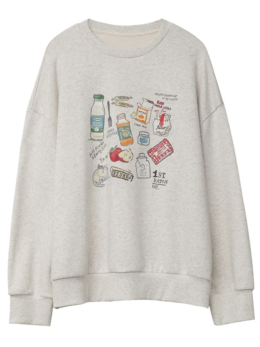 CHIC VEN Vrouwen Sweatshirts Fashion Casual Losse O-hals Lange Mouwen Gedrukt Tops Vrouwelijke Kleding Herfst Winter Nieuwe 2025