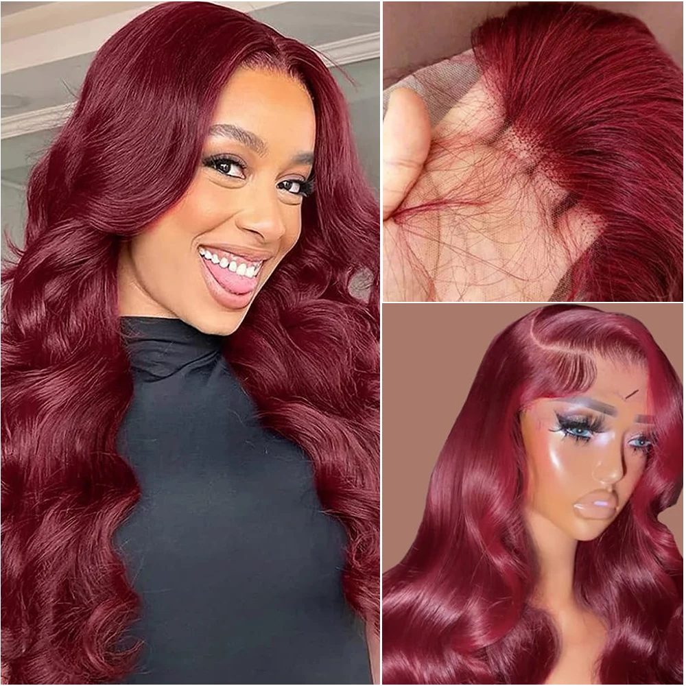 99j بورجوندي الدانتيل الجبهة باروكة من شعر طبيعي الجسم موجة 13x6 Hd الدانتيل الباروكات الأمامية الأحمر اللون 13x4 شعر مستعار دانتيل شفاف للنساء السود #2