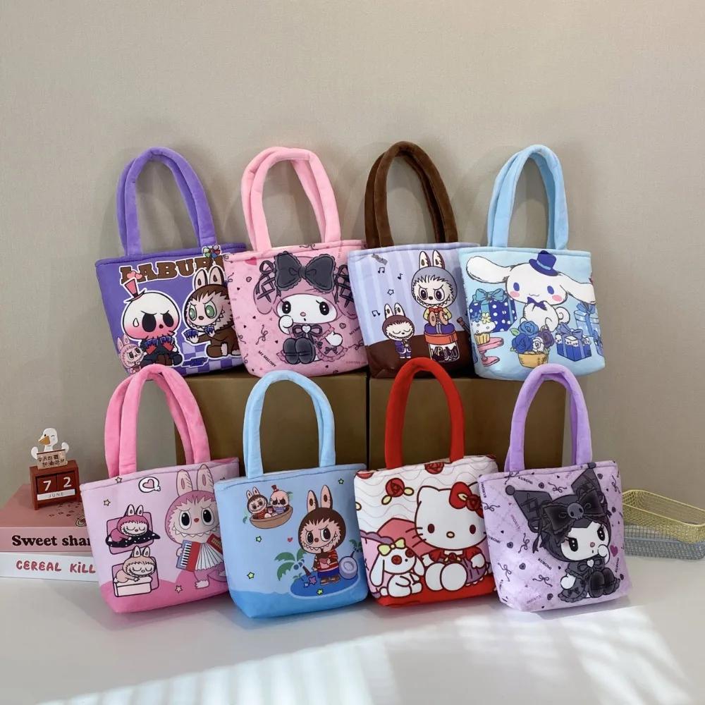 

Hello Kitty Cinnamoroll Anime Kawaii MINISO Ins Printed Handbag Cute Cartoon Labubu Students Zipper Storage Bag Gifts for Kids