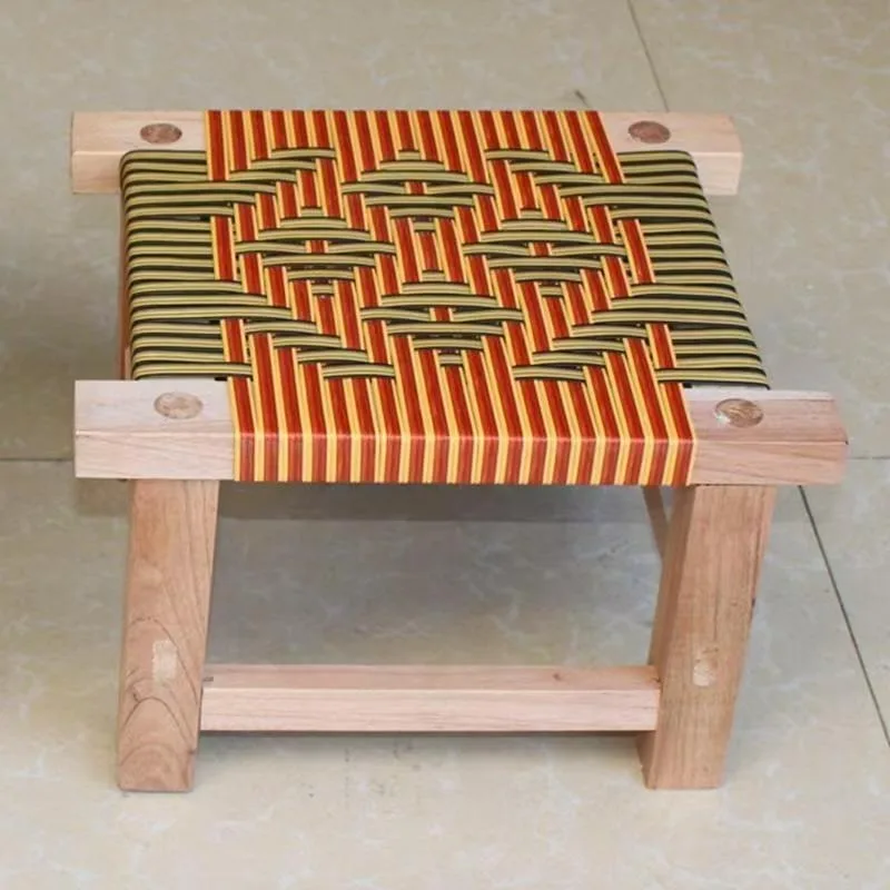 Solid Wood Creative Square Stools Fashional Rattan Weave Diamond Pattern Handmade Stool Countryside Modern Simple Home Furniture