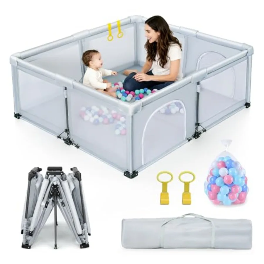 

Foldable Baby Playpen 50X50 in Foldable Playpen for Babies and Toddlers with 50 Balls and 2 Handlers IndoorandOutdoor Portable