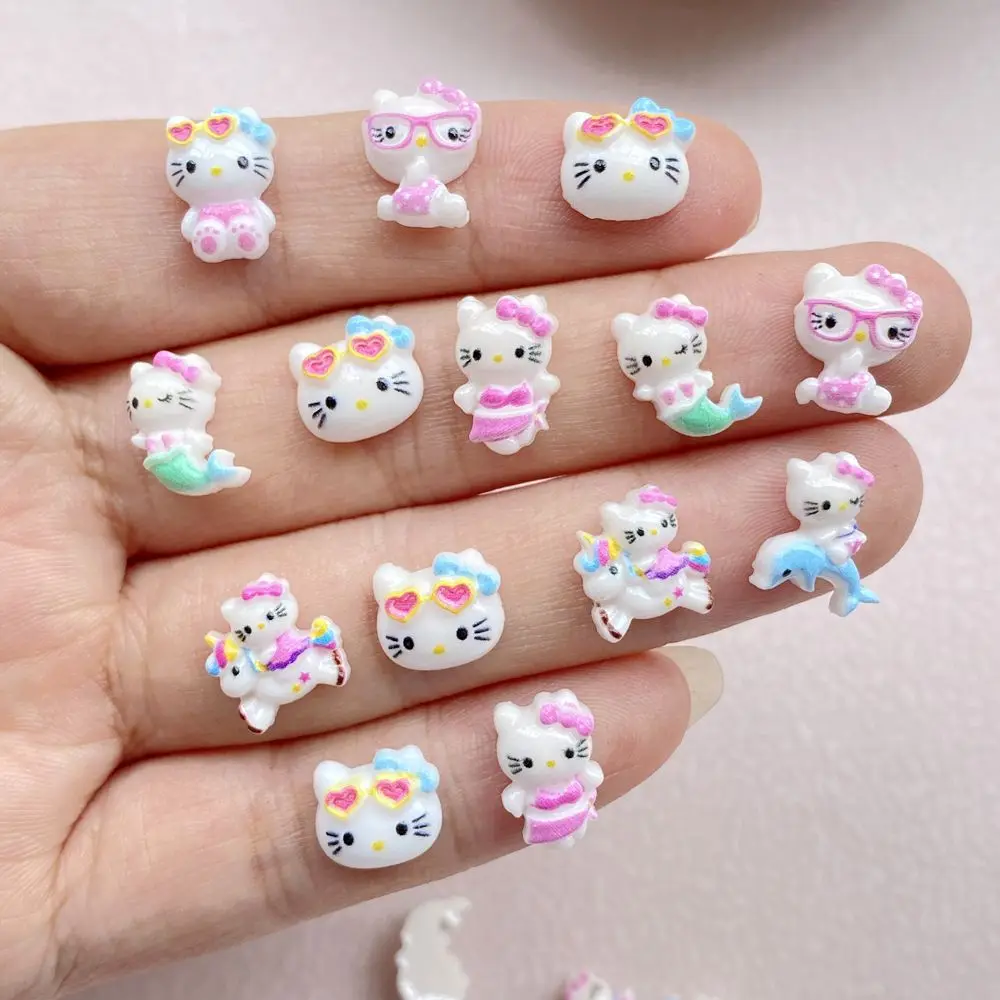 50pcs Resin Colorful Summer Beach Mermaid Little Cat Cartoon Wearing Armor Figurines Flat back Nail Art DIY Scrapbook Crafts