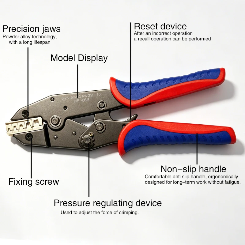 New Style Multifunctional Crimping Tool for Dupont Terminals & Female Spade Connectors, Wide Application HS-06B
