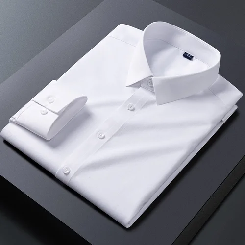 Camisas antiarrugas de fibra de bambú para hombre, camisas de vestir de manga larga para Camisa ajustada, blusa de negocios Social, Camisa blanca S-7XL 8XL