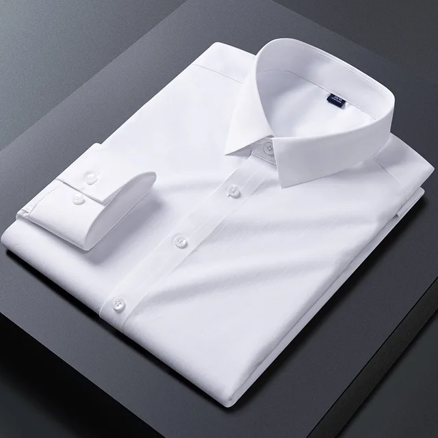 Bambusowe koszule męskie przeciwzmarszczkowe z długim rękawem Koszule do garnituru Slim Fit Camisa Social Business Bluzka Biała koszula S-7XL 8XL