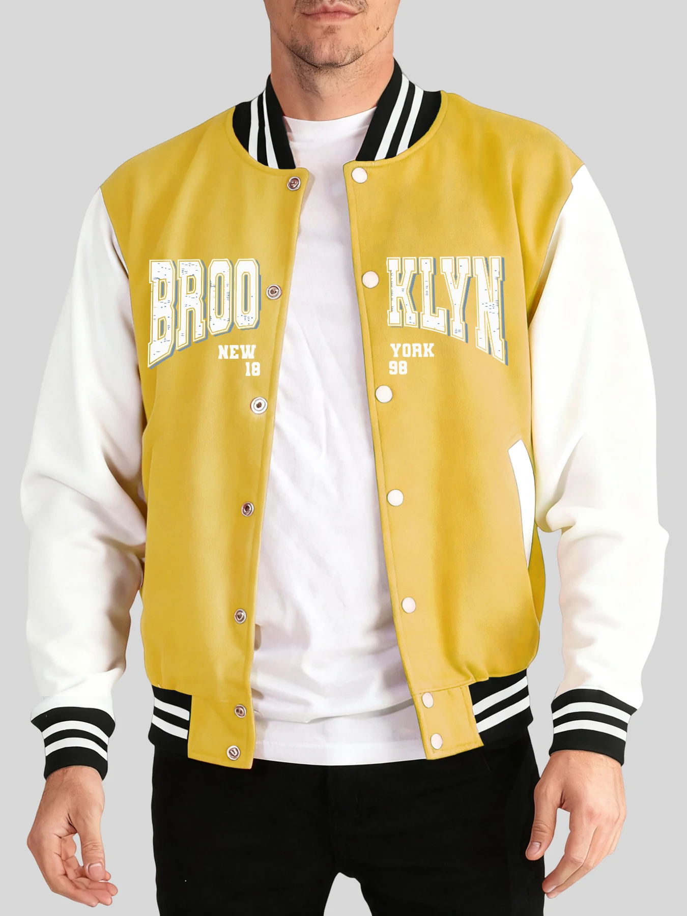 

Brooklyn New York 1898 Letter Printed Streetwear Men Casual Comfy Jackets Soft Basics Menswear Autumn Winter Baseball Uniform