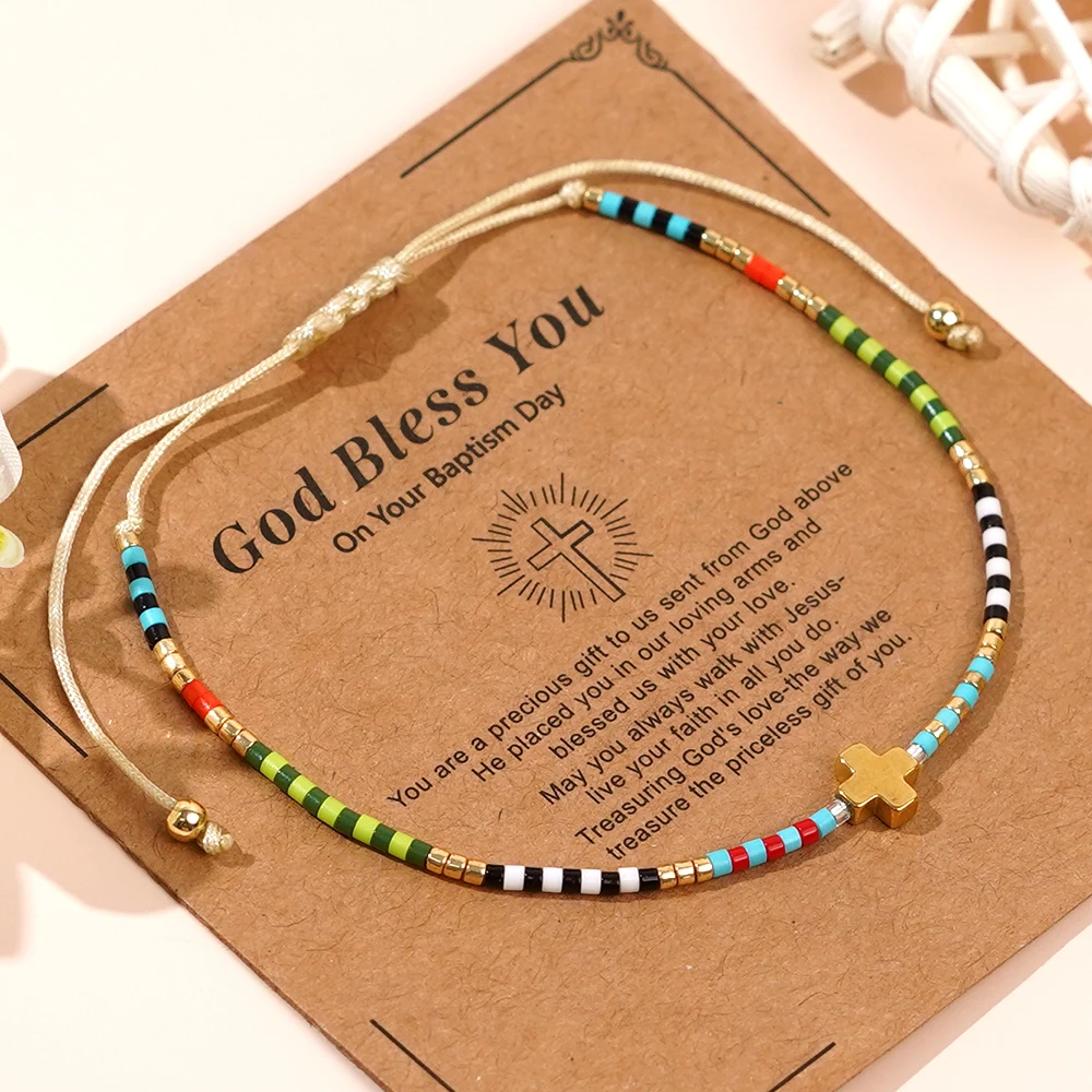 Go2Boho Simple Beaded Bracelets for Women Boho Style Thin Pulseras Cross Heart Charm Jewelry Miyuki Seed Beads Bracelet