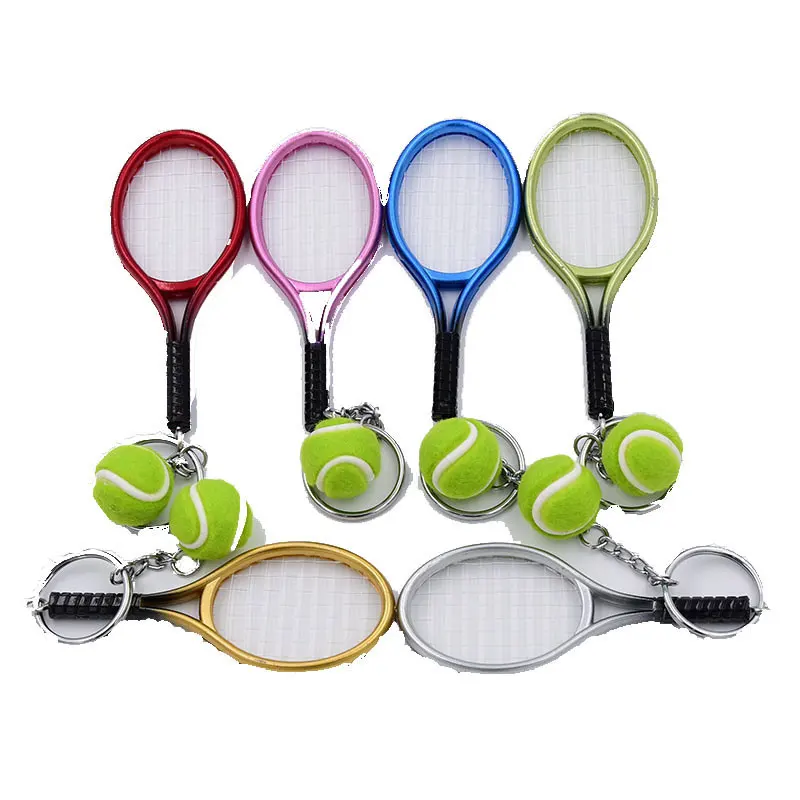 

100Pcs Mini Tennis Racket Pendant Keychain Keyring Key Chain Ring Finder Holer Accessories For Lover's Day Gifts