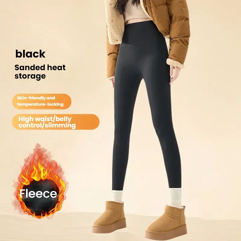 Damen-Yogahose mit Fleece-Futter, hohe Taille, Bauchkontrolle, Thermo-Leggings, keine Vordernaht, Outdoor-Leggings, warme Winter-Fleece-Strumpfhose