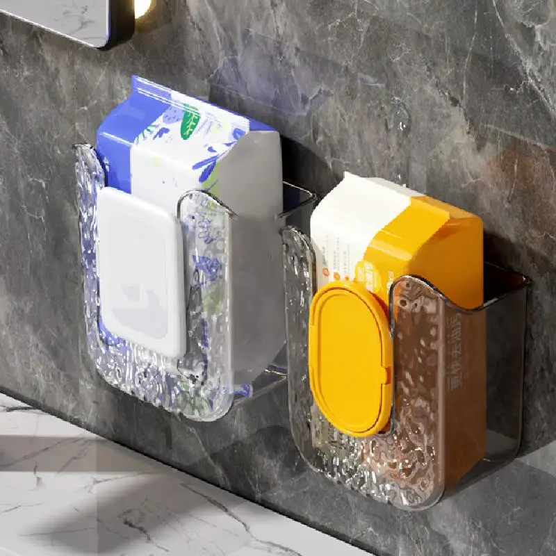 Bathroom Accessories Punch-Free Tissue Box Waterproof Wet Wipes Box Suction Cup Wall-Mounted Paper Storage Box Transparent