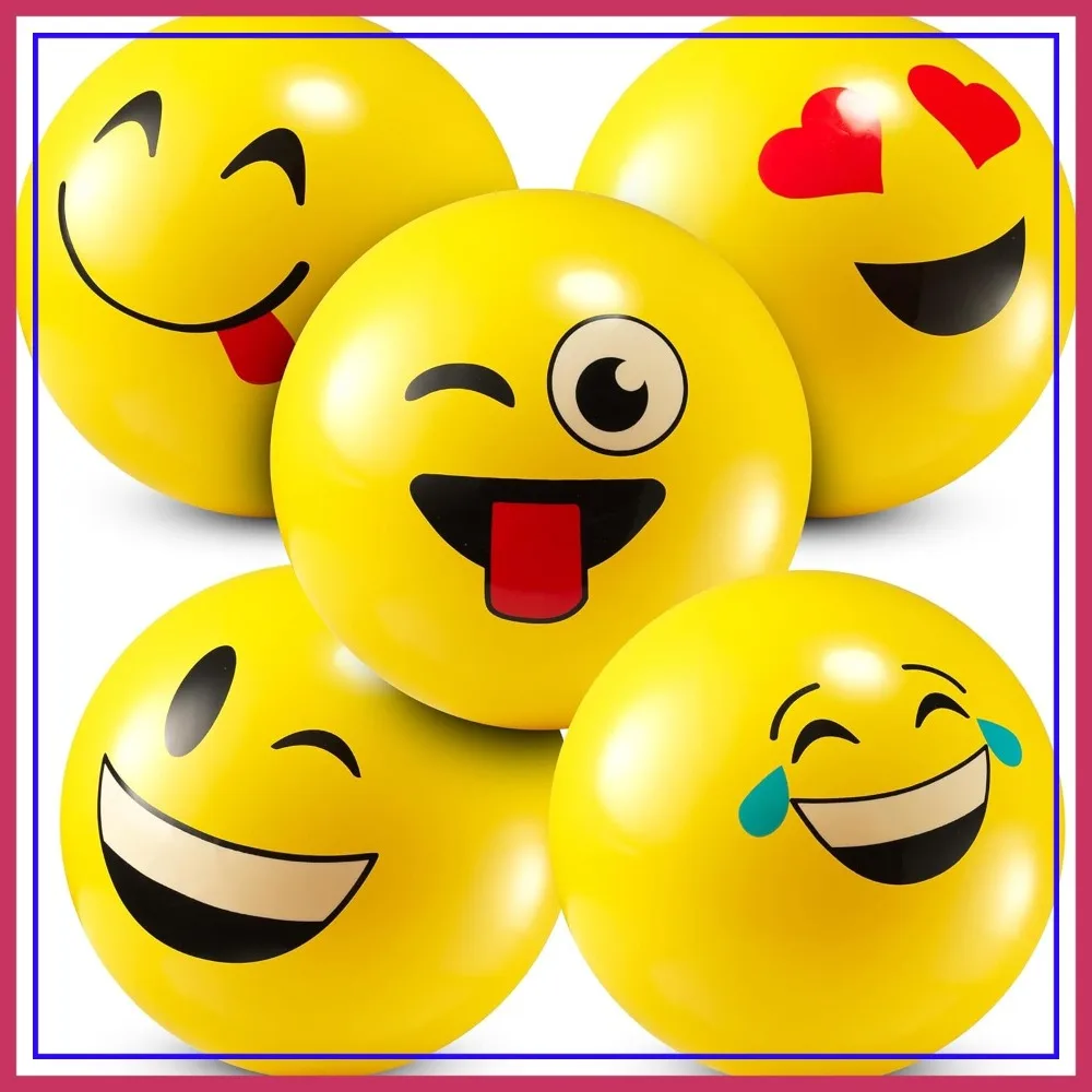 

5-Inch Happy Face Bouncing Balls (Pack of 5) - Fun Designs, Lightweight Play Balls for All Ages