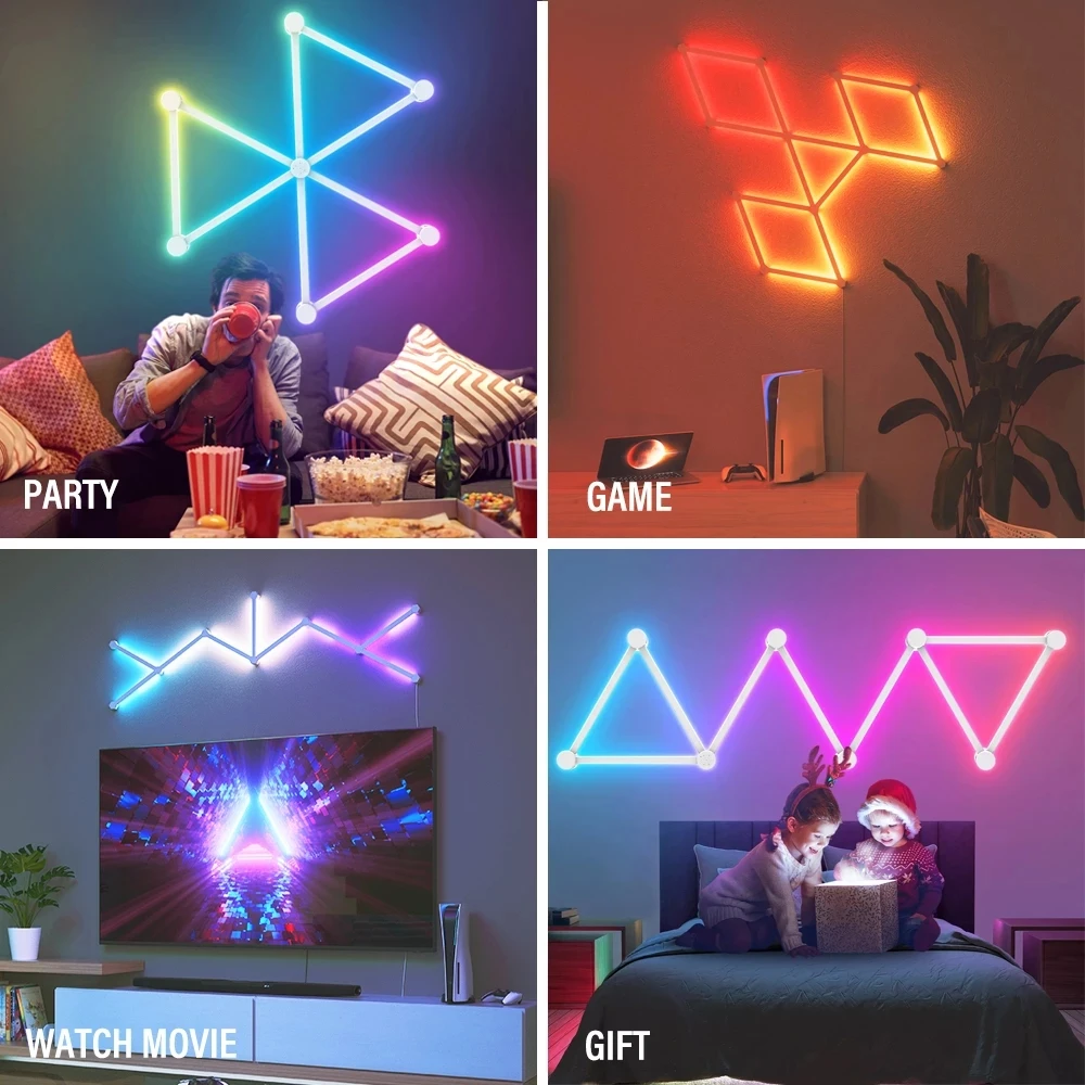 Imagem -06 - Inteligente Wifi Rgb Led Wall Night Lights Controle App Faça Você Mesmo Splice Lamp Atmosfera Backlight para tv Jogos Decoração do Quarto