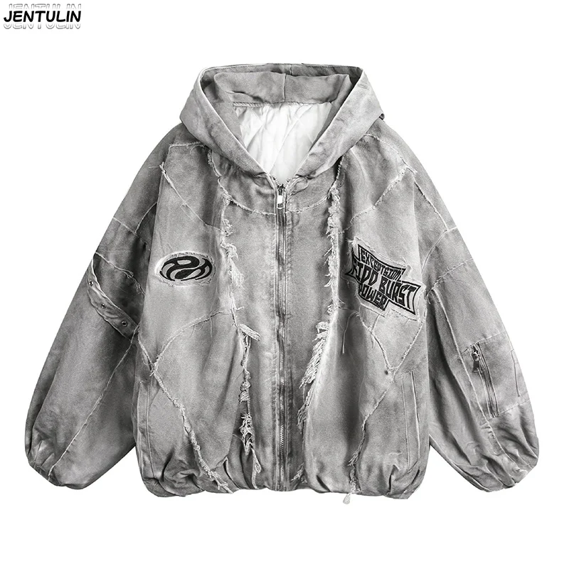 Y2K Aesthetics Retro Collar Thickened Cotton Jacket Men Women Fashion Punk Vintage Streetwear Loose Casual Jackets Men Clothing
