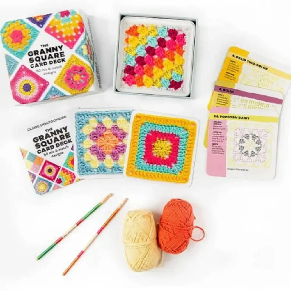 Embroidery Thread Knitted Pattern Cards Set Wrapping DIY Granny Square Card Deck Braided Rope 50 Cards Knitting Kit for Adults