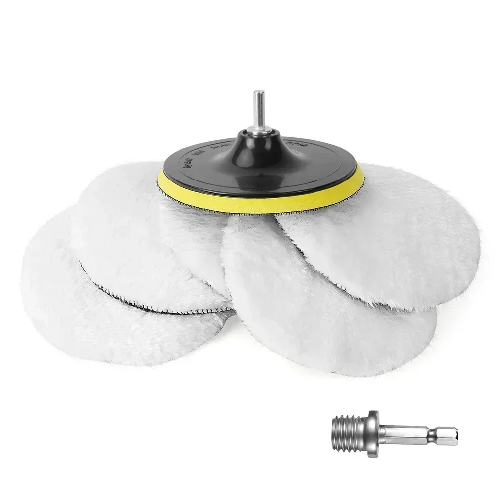 8Pcs/Set Car Polishing Pad Set Wool Buffing Wheel Tool 80mm 150mm 180mm Drill Polish Disc Kit For Car Polisher Pad Drill Adapter