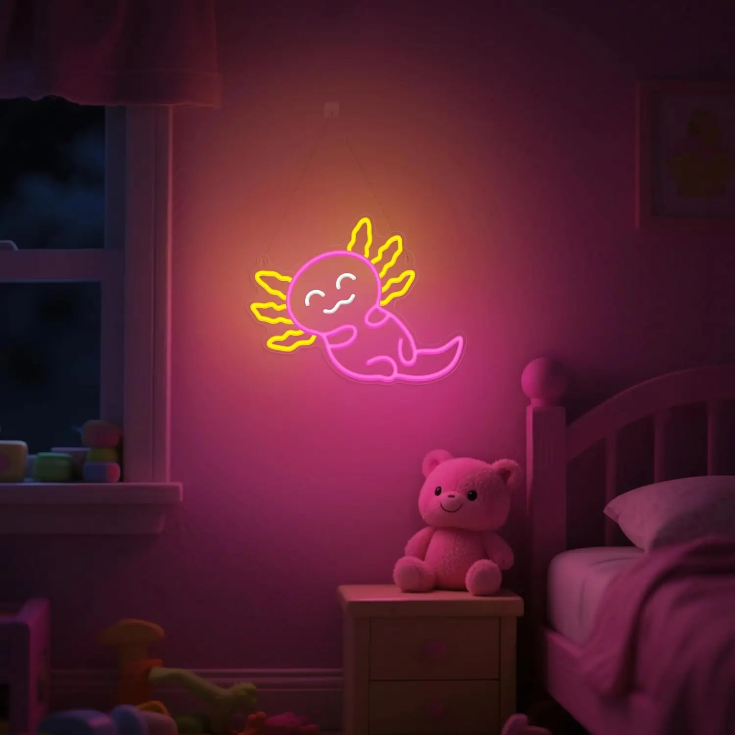 Luz de neón Axolotl rosa, lindos animales, letrero de neón LED Kawaii para dormitorio, sala de estar, tienda de mascotas, habitación de jugadores, decoración para guardería, regalo para niños