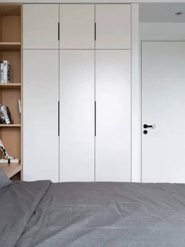 ^Solid Wood Modern Wardrobe Raised Panel Door Skin-touch Finish One-Door Floor-to-Ceiling Segmented Multi-Storage for Bedroom