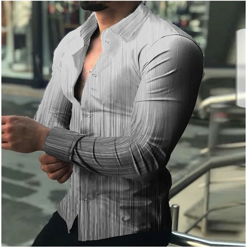 Camicia da uomo Polsino stampato a righe sfumate Verde Grigio Outdoor Street Abbigliamento a maniche lunghe Moda Streetwear Designer Casual