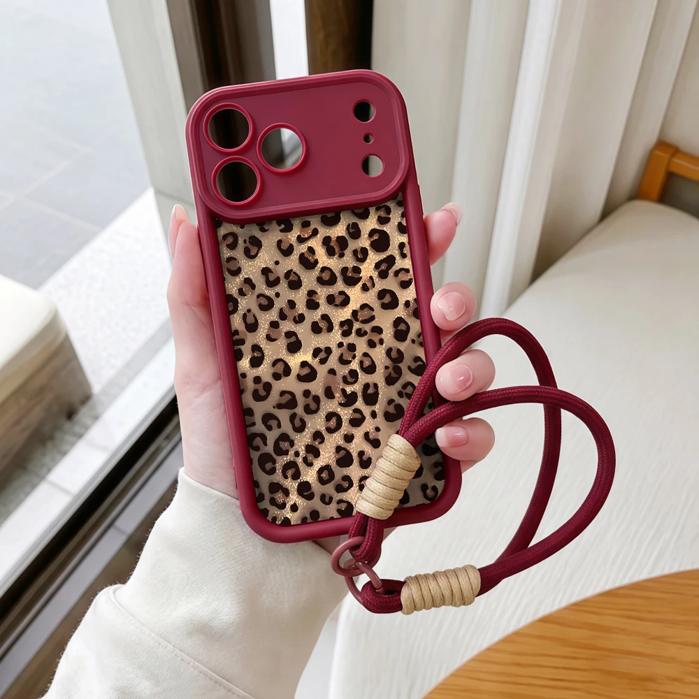 Glitzernde Leopardenmuster-Handyhülle mit Lanyard für iPhone 13 14 15 16 17 Pro Max 16 15 14 Pro Plus 17E Stoßfeste Matte Silikonhülle – Detail 7