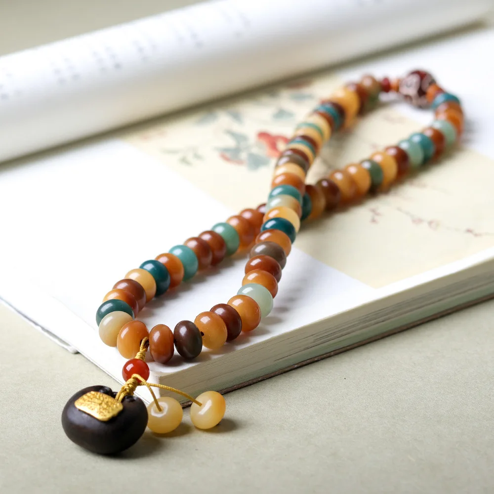 Double Circle Bodhi Root Abacus Bead Bracelet with Agarwood Five Sutras Ruyi Lock for Meditation and Collection Gifts