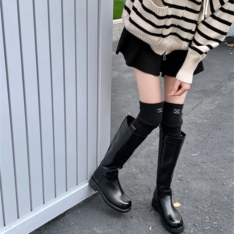 Осенне-зимние новые корейские теплые ворсовые носки, вязаные носки выше колена, высококачественные популярные сапоги для девочек, женские носки