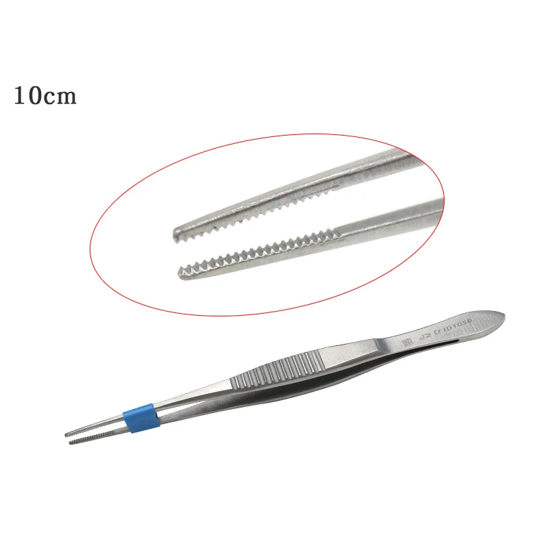 Ophthalmic forceps straight end elbow with hook and transverse teeth 10cm stainless steel clip