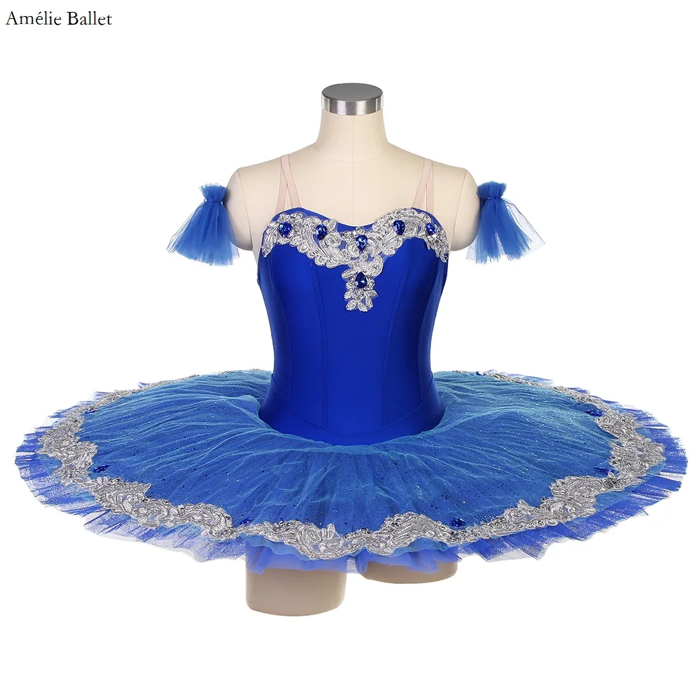 BLL125 Royal Blue Spandex Bodice With Siliver Trim Pro-professional Ballet Pancake Tutu Women Stage Performance Dance Wear Tutu