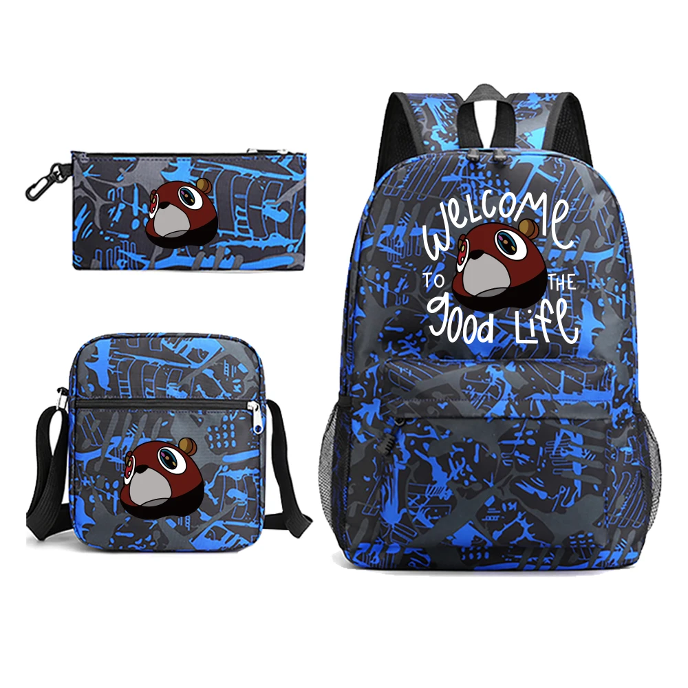 Kanye West Graduation Backpack Women Men Student Schoolbag  Pencil Case Shoulder Bag 3-Piece Set